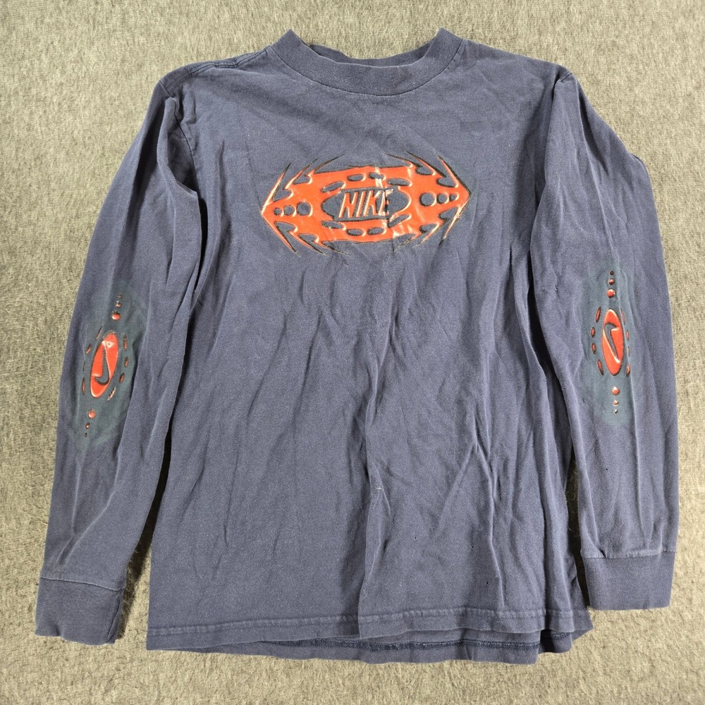 VTG Y2K Nike Tribal Logo Long Sleeve Shirt Blue L (14–16) Made in Mexico